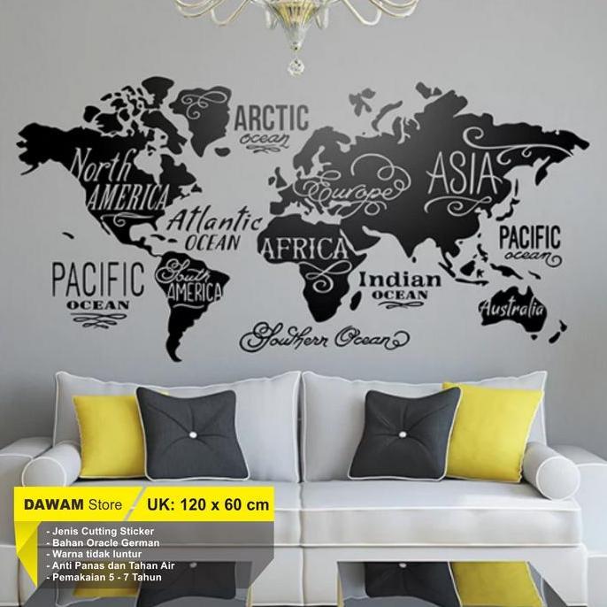 TERMURAH - Wall Sticker Map Stiker dinding Peta Dunia