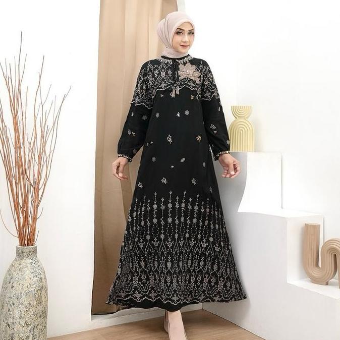 Rita Wd 358 / Gamis Brive Cotton  Bordir Simple Cantik Mewah Dan Elegant / Gamis Edisi Lebaran