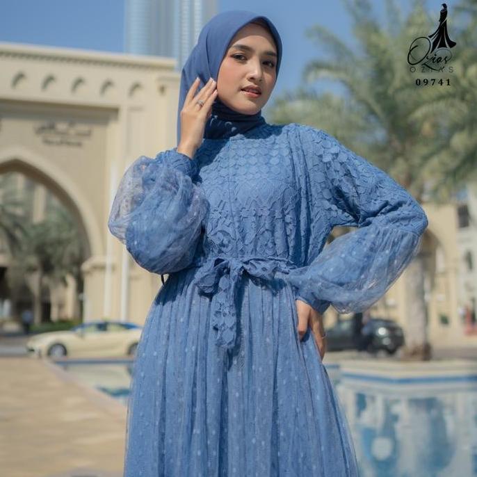 Gamis Ozias Brokat Fimela 09741 Ld 105 & Ld 120 I Gamis Tangan Balon I Gamis Kondangan Busui Friendl