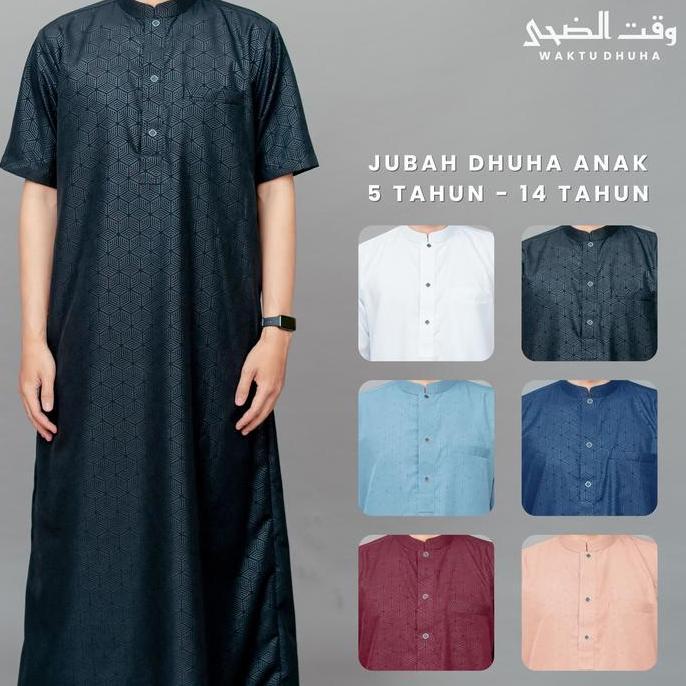 WAKTU DHUHA - Gamis jubah anak lengan pendek bahan katun embos super adem jubah Dhuha JA Dhuha