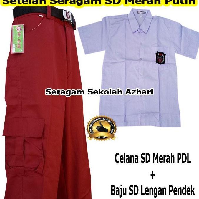 Setelan Seragam SD Merah Putih Laki Laki Celana PDL Merah Baju SD Lengan Pendek-Set Seragam sekolah 