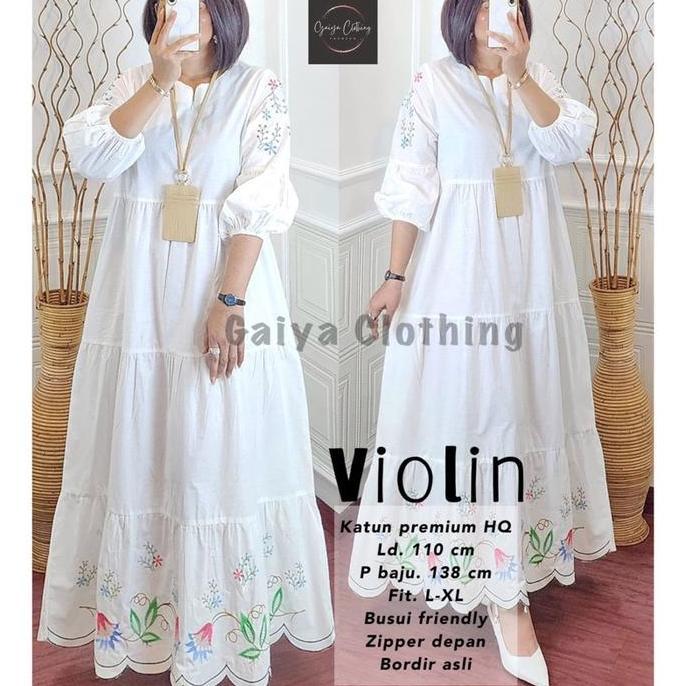 Gamis Jumbo Wanita Katun Bordir Edisi Khusus Putih Gamis Bordir Ld. 110 - Violin / Vanila Dress Panj