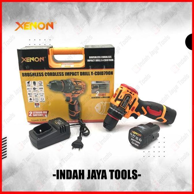 XENON CDID707N Cordless Bor Beton 16.8V Baterai Impact Drill Besi Kayu Brushless Screwdriver HEMAT