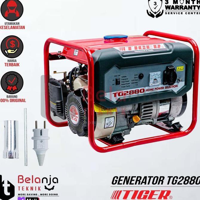 Mesin Genset Tiger Tgr 3000 1200 Watt Generator Set Bensin Tgr3000 Portable Dengan Sistem Avr & Tang