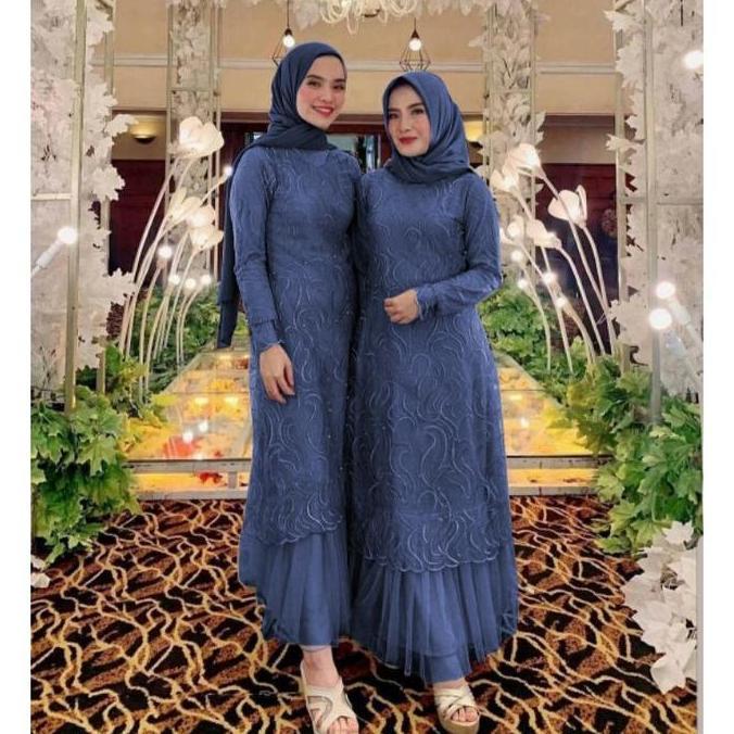 Murah Geraldine Gamis Pesta Baju Muslim Wanita Jumbo Set Brukat Tile Dress Kondangan Remaja Dewasa F