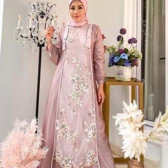 Murah Baju  Gamis Cantik Wanita Brokat Aurora by Mdly Dress Grey Non COD