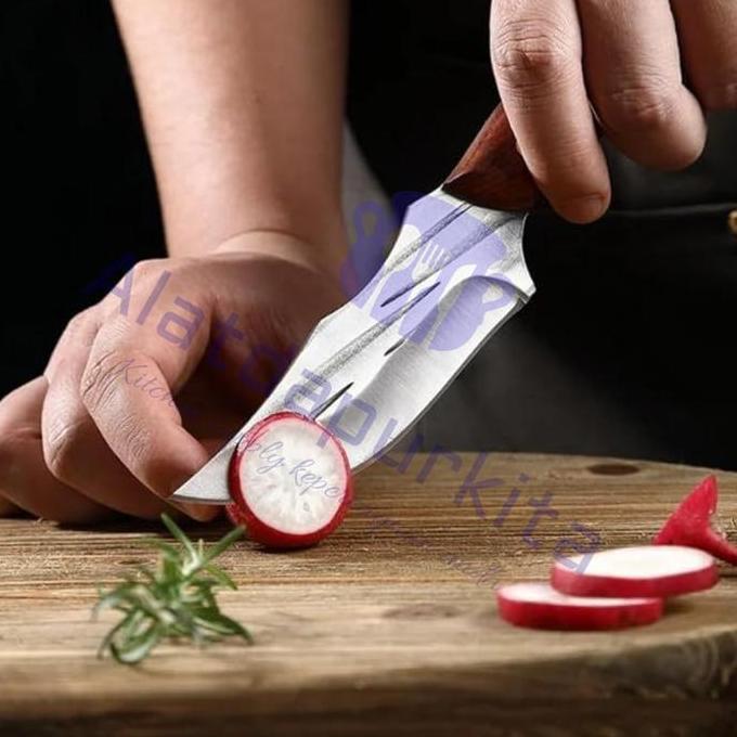 Pisau Dapur Daging Potong Tali Ranting Bahan Baja 4Cr13 Multifungsi Size 22 cm untuk Kegiatan Alam T