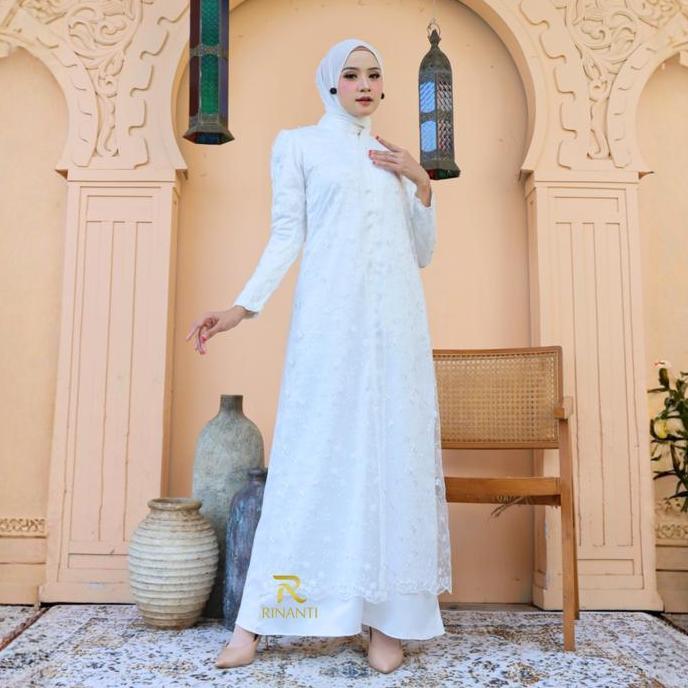 Murah Veline Dress Brokat Putih Modern Gamis Elegan Pesta Muslimah Premium Untuk Lebaran Lamaran & K