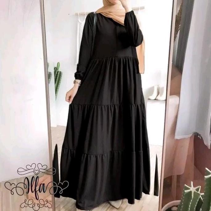 Termurah / Hot Sale Gamis Susun Polos Syar'I Bahan Katun Rayon Premium Maksi Dress Setandar Jumbo Hi