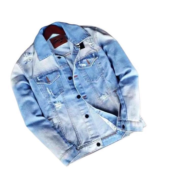 JAKET DENIM SOBEK PRIA / JAKET JEANS RIPPED COWOK BIOBLIT BIOWASH kancing kulit nyaman panjang Sandw