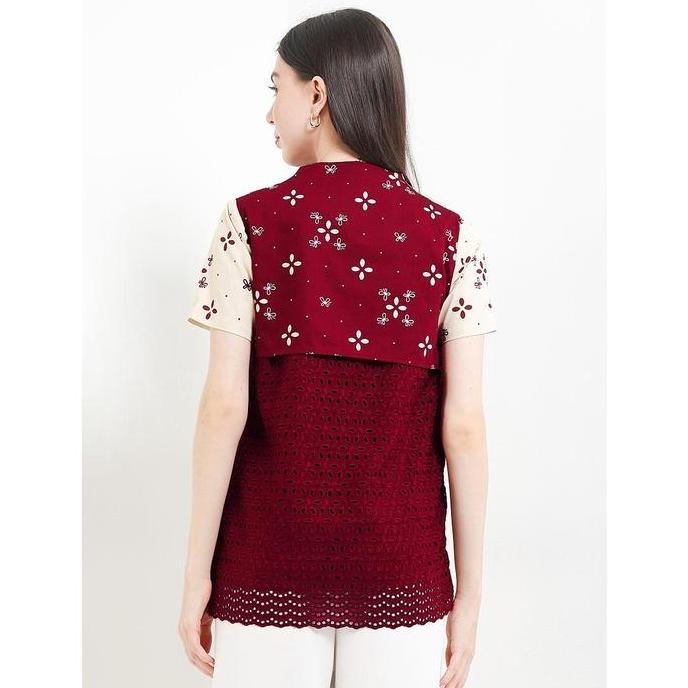 Rianty Batik Premium Wanita Lunar Years x Yovie Agustina Atasan Blouse Cheongsam Merah Areeya Maroon
