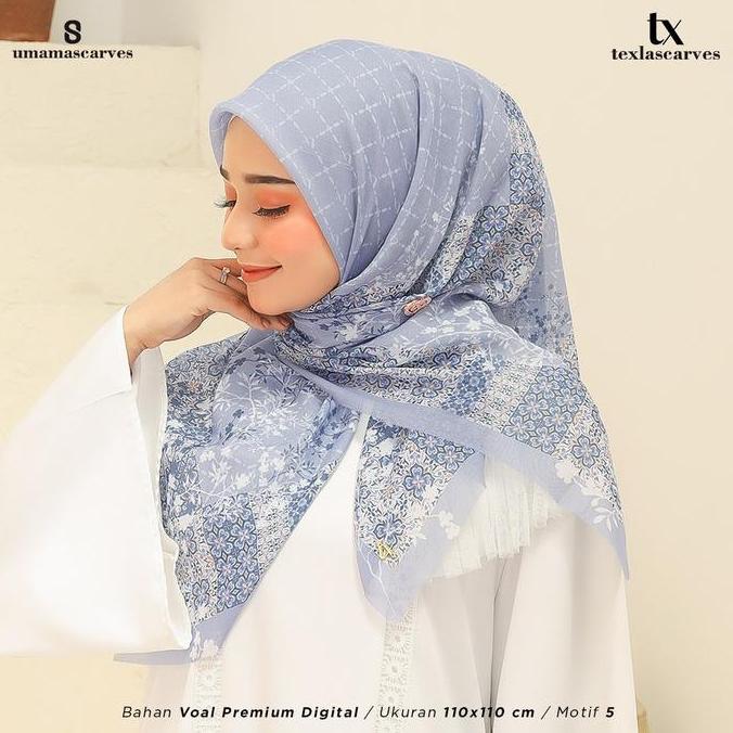 Box Texla Scarves Jilbab Segiempat Motif Umama, Kerudung Voal Motif Digital Premium (Original)