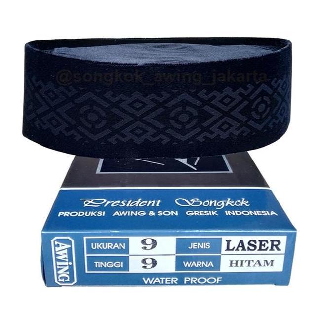 Songkok Peci Awing Ac Motif Laser Kopiah Hitam Dewasa