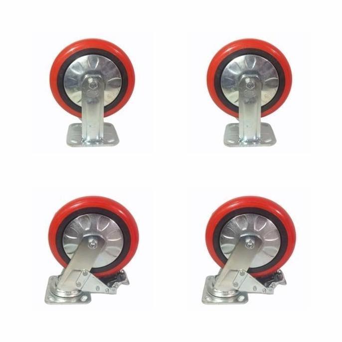 Roda Troli 6 Inch PU Heavy Duty Merk HOD 1 Set (2 Mati 2 Hidup Rem)