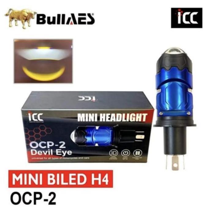 Lampu Mini Laser Biled Mobil / Motor Soket H4 OCP-2 ICC Blue Lens Plus Devil Merek ICC (by Bull AES)