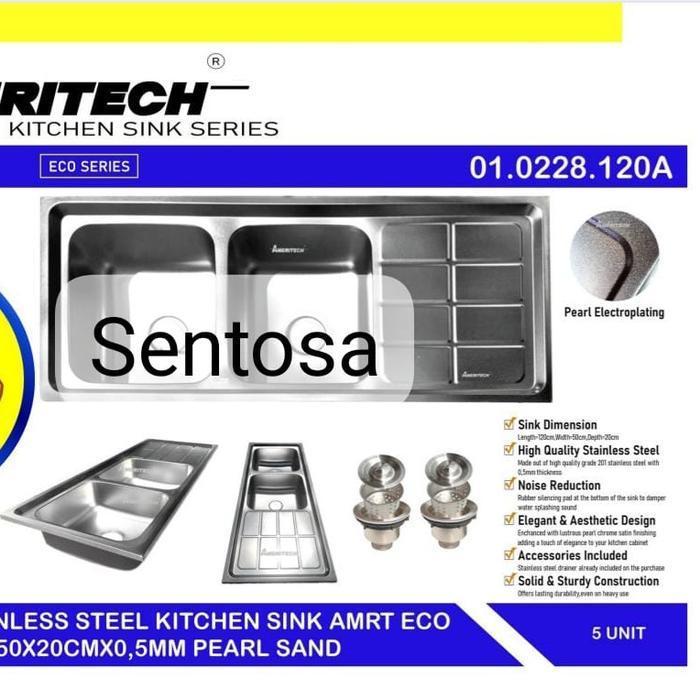 KITCHEN SINK STAINLESS STEEL 2 LUBANG SAYAP AMERITECH/ WASTAFEL BAK CUCI PIRING 2 LUBANG 12050