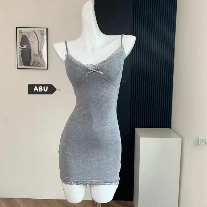 Urbanstoreempat_ - Lnr Shop Midi Dress Dengan Pad Bra Cup Busa Ditambah Renda Dan Pita Piyama Daster