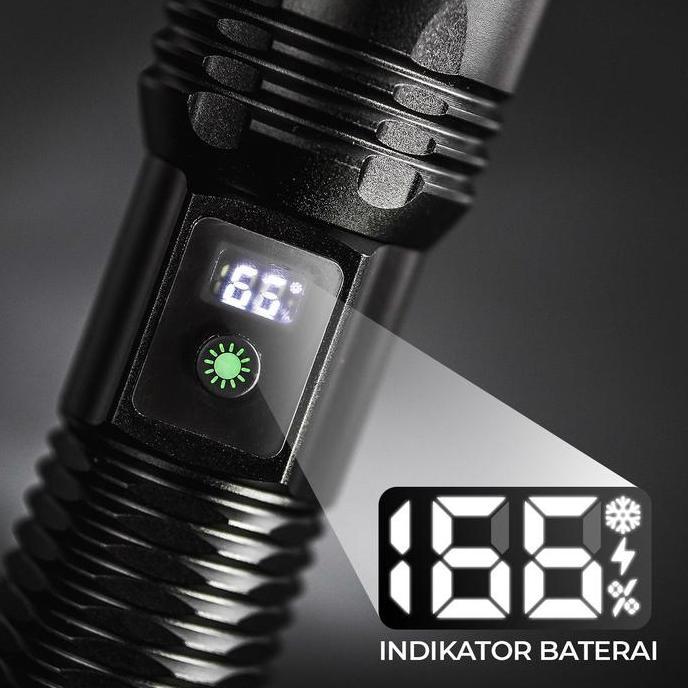 Promo Senter Terang Led Jarak Jauh-Dekat 5 Mode Dan Laser 3 Warna Multifungsi - 0210