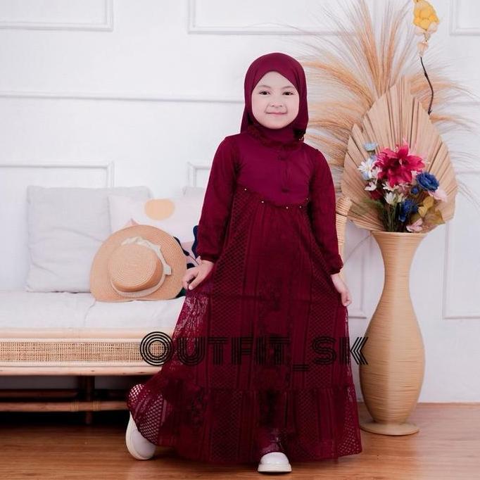 Termurah / Hot Sale Gamis Malika Plus Hijab Model Terbaru Usia 1 Tahun Sampai 10 Tahun Baju Anak  Mu