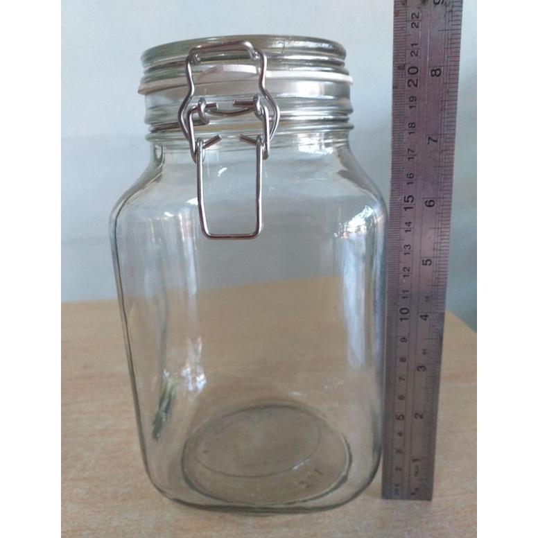 Hermetico Jar 2000 mL / Toples Kaca Hermetico 2 Liter / Toples Kaca Jepit Kait Karet / Toples Kotak