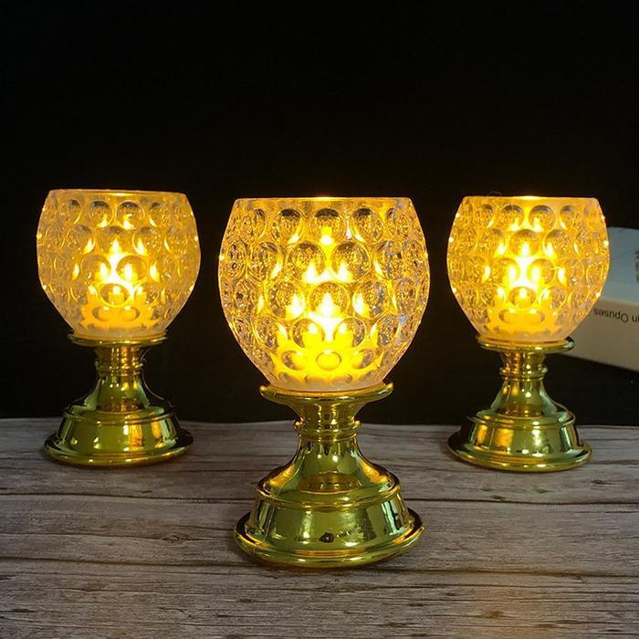 Lampu Led Lilin Portable Gelas Kristal Kado Souvenir Nikah Bday Mjrah