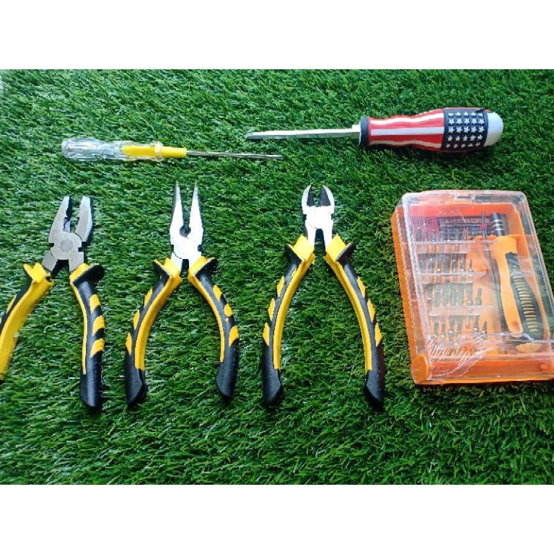 Paket Tang Set & Obeng Set - Tang Kombinasi, Tang Lancip, Tang Potong, Obeng Hp 32 In 1, Obeng Bolak