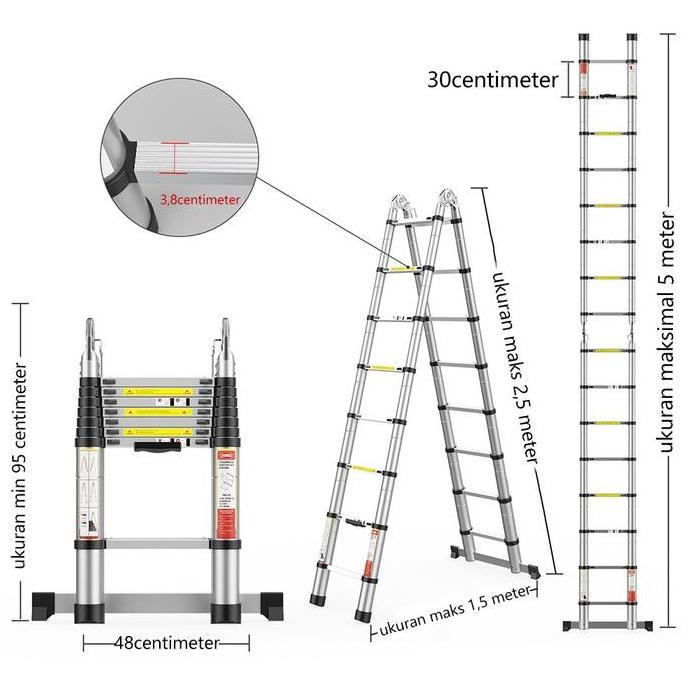 BOWEITI TANGGA LIPAT ALUMINIUM TELESKOPIK 5M DOUBLE TELESCOPIC LADDER