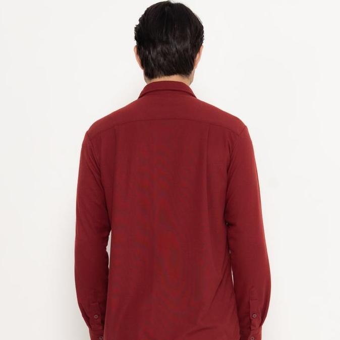 Erigo Polo Shirt Full Button Long Sleeve Berthran Maroon - Kemeja Kerah Lengan Panjang Polos Unisex