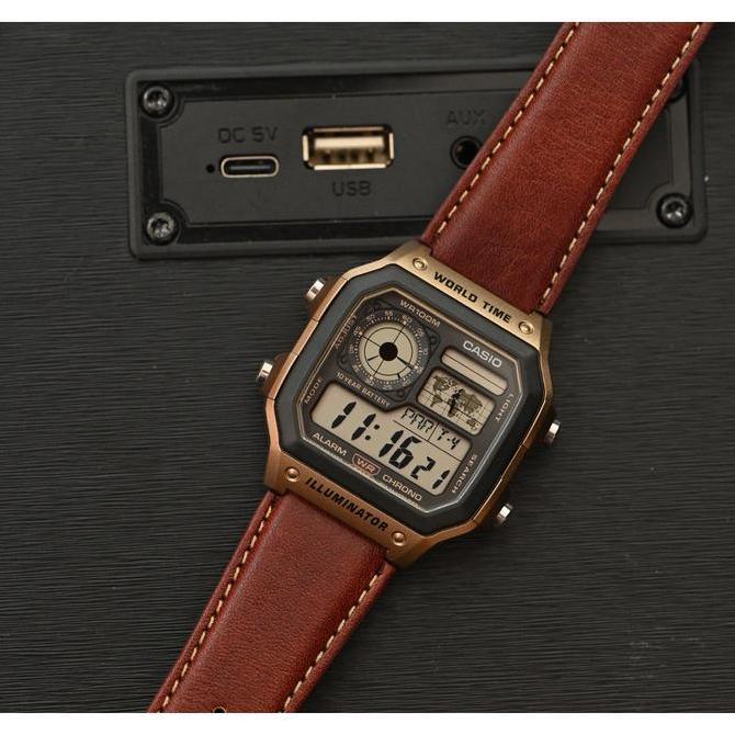 CASIO AE-1200WHL-5AVDF Jam Tangan Pria Digital Kulit AE-1200WHL-5A AE1200WHL AE1200