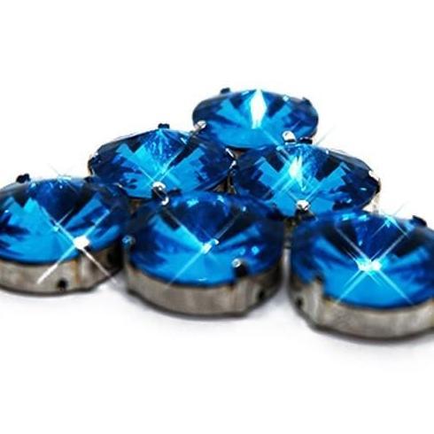 Torenda Cangkang Ceko Payet Kristal Jahit Bulat 18mm (Aquamarine)/pcs (TERBAIK) (TERBARU) (TERMURAH)