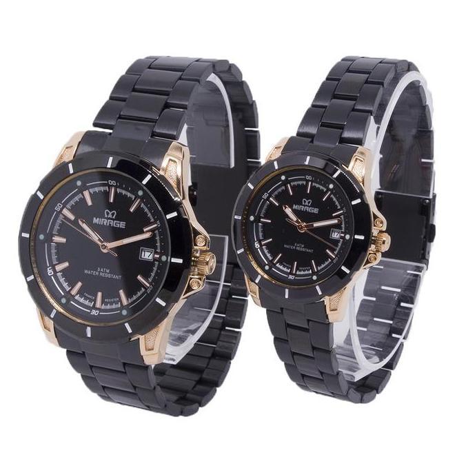 Mirage Watch - Jam Tangan Pria Analog Sports Formal Hitam Black Rosegold Tanggal Aktif 8713 Kaca Sta