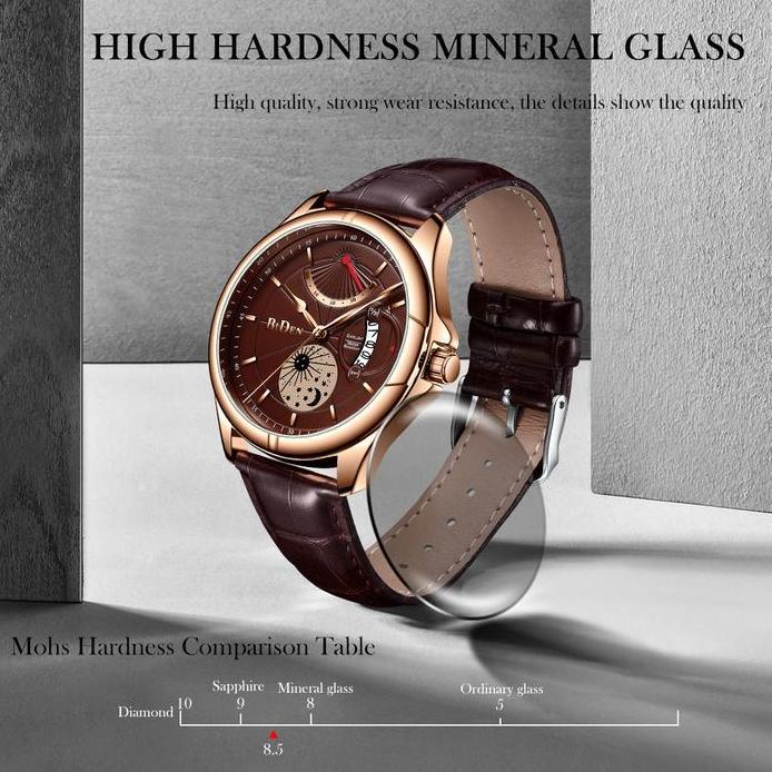BIDEN jam tangan pria Tali kulit Tampilan Tanggal Chronograph bisnis