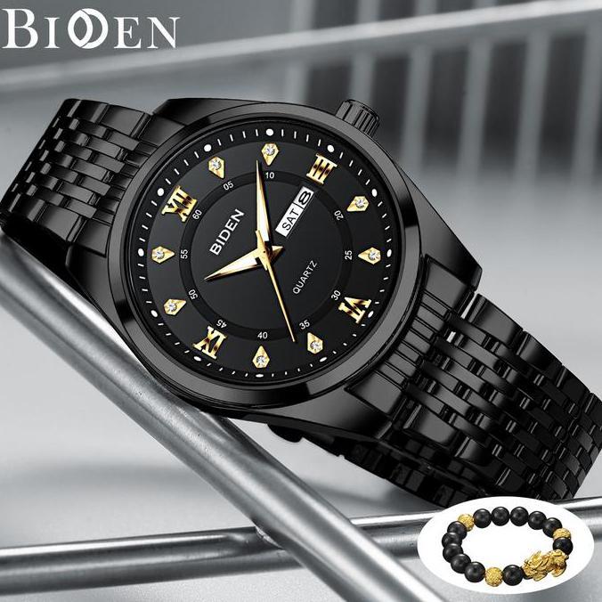 BIDEN Jam Tangan Pria Original Kalender Luminous Tali Stainless Steel