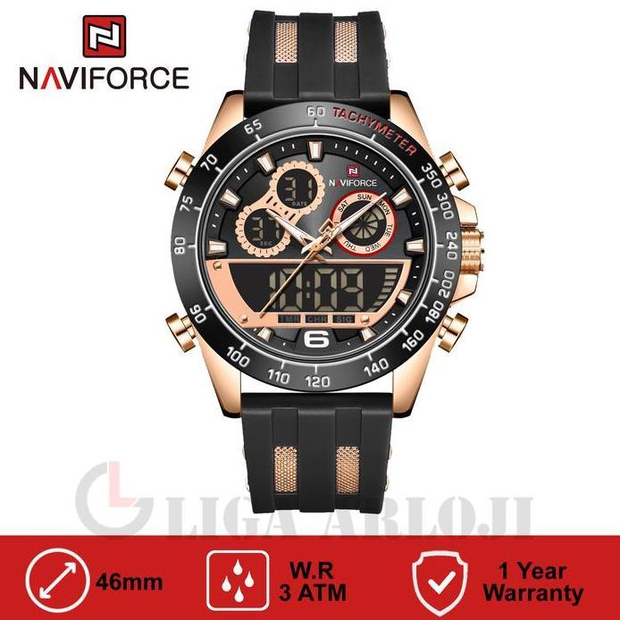 Naviforce NF- 9188 MB Jam Tangan Pria Analog Digital Rubber Black Rose