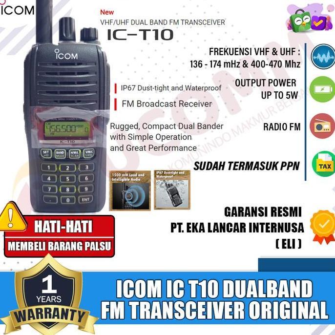 ICOM IC T10 DUALBAND IP67 HT ICOM DUAL BAND IC-T10 WATERPROOF ORIGINAL GARANSI ORIGINAL DAN TERPERCA