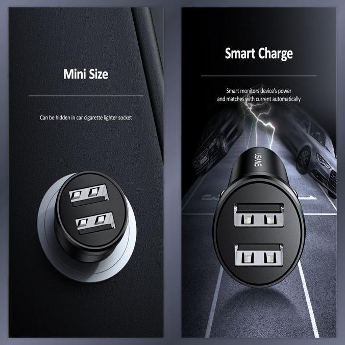 USAMS C20 ADAPTER CHARGER MOBIL DUAL USB MINI 2.4A CAR CHARGER
