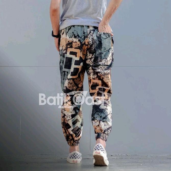 OOTD CELANA JOGER BATIK ABSTRAK KEKINIAN KODE BJ 04 Pria Motif Panjang Katun Dewasa Wanita OOTD