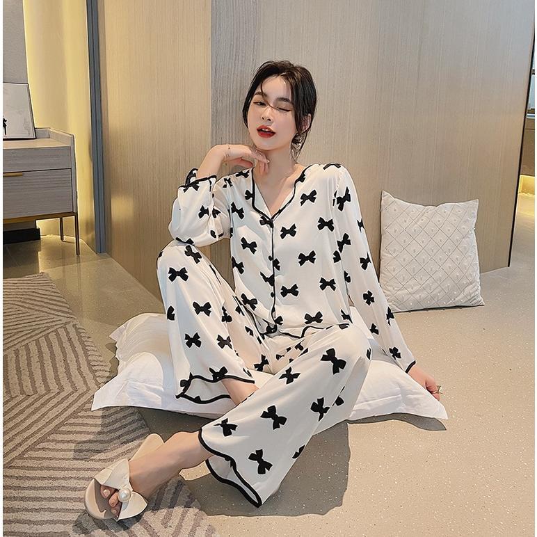 PIYAMA SATIN RIBBON WANITA KOREA IMPOR BAJU TIDUR IMPORT BAJU SETELAN SANTAI DAILY