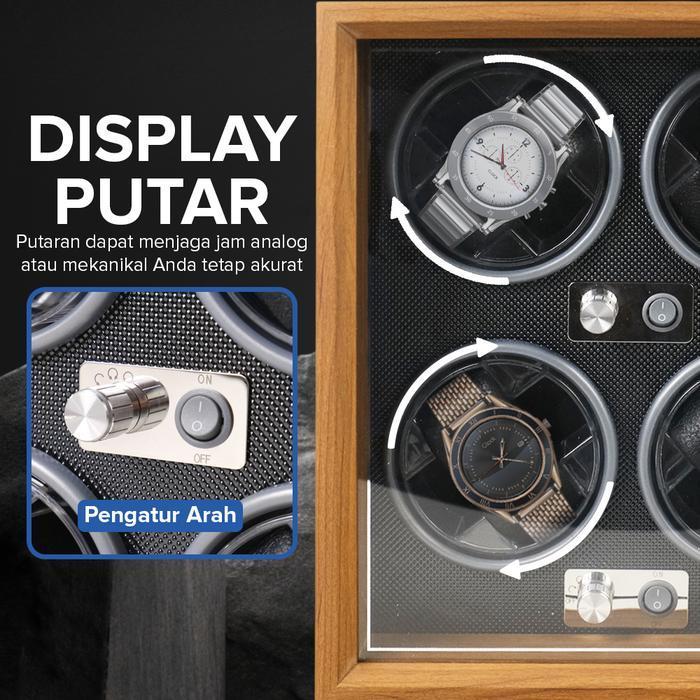 Kotak Display Jam Watch Winder Box Pemutar Jam Tangan Otomatis 4 Slot