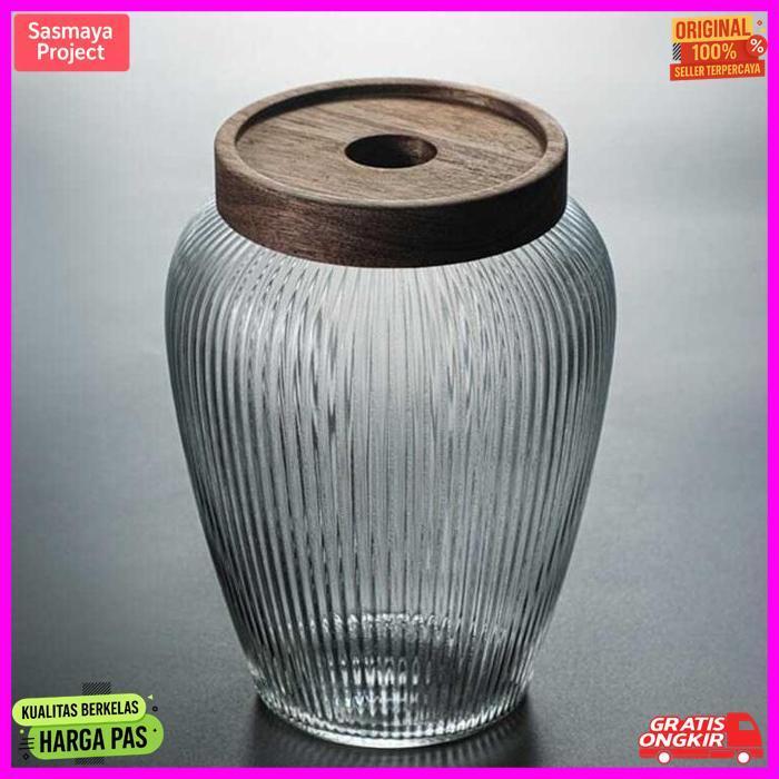 Exclusive Toples Kaca Lebaran Tutup Kayu Kedap Udara Besar / Toples Kue Kering Kaca / Toples Lebaran