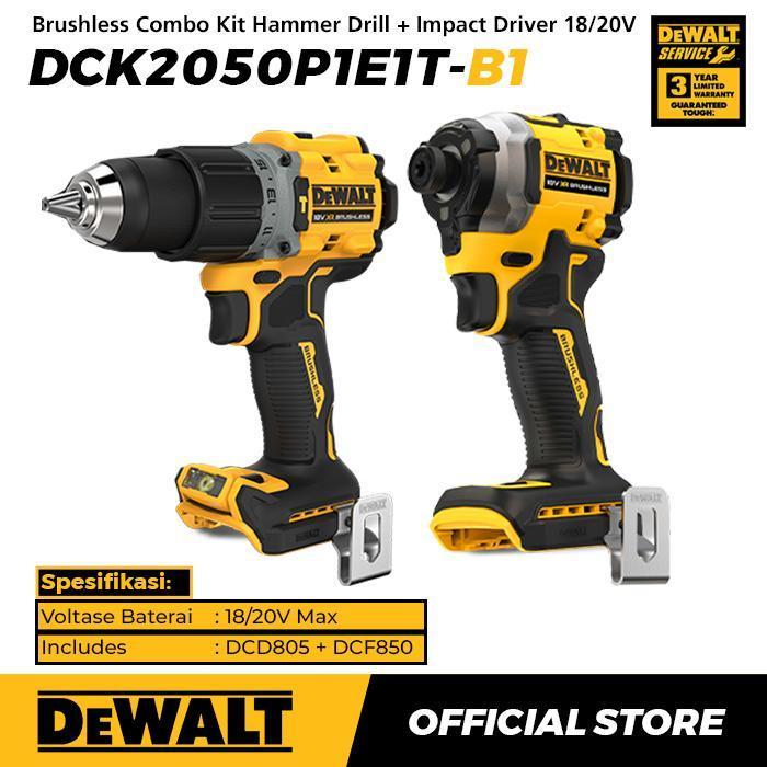 Dewalt Brushless Combo Kit Hammer Drill (DCD805) + Impact Driver (DCF850) 18/20V Max DCK2050P1E1T-B1