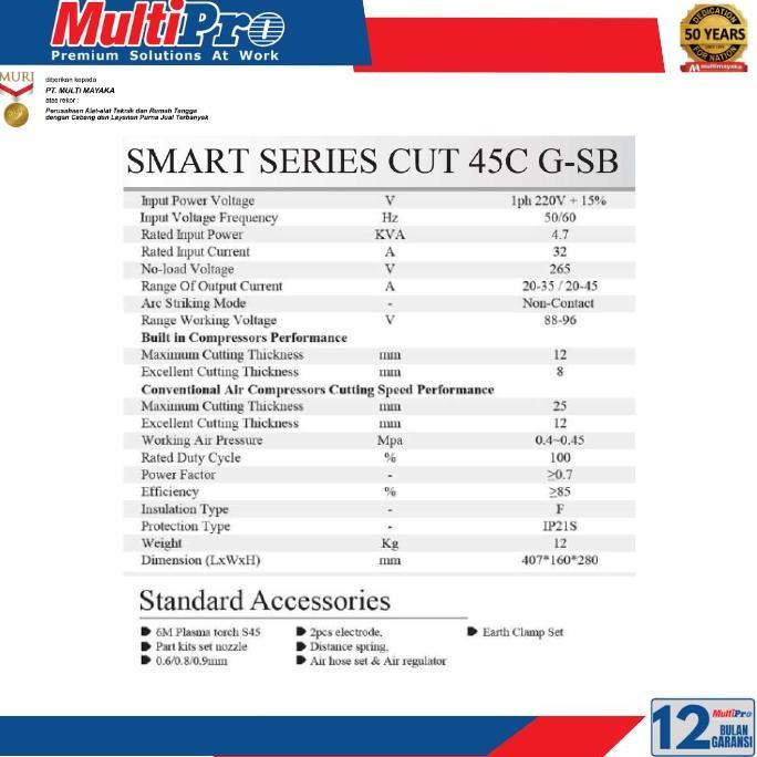 MESIN PLASMA CUTTING INVERTER 45A MULTIPRO CUT 45C G-SB (Smart Series)