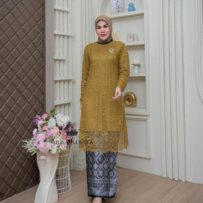 KEBAYA MODERN TUNIK BROKAT PREMIUM MIX SONGKET