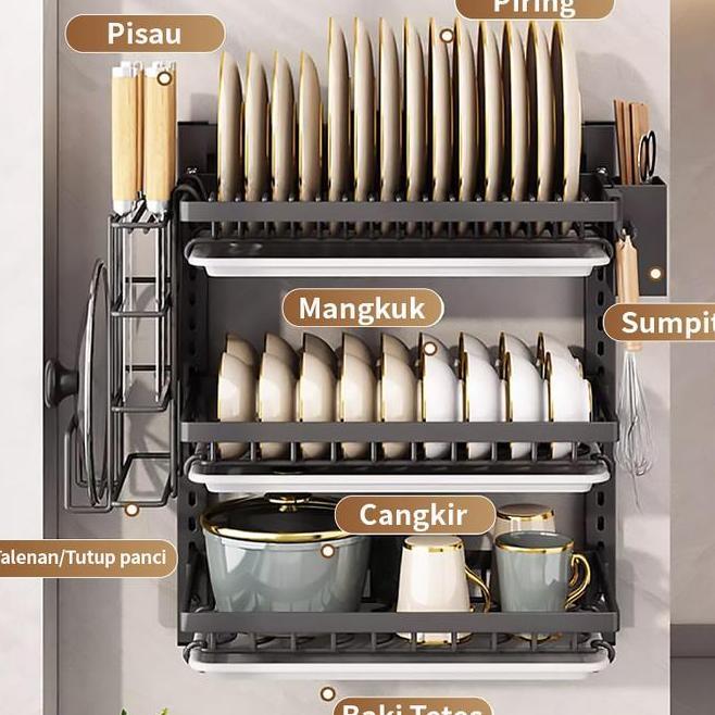 Rak Piring Gantung Rak Dapur Rak Dinding Rak Besi Anti Karat Rak Penyimpanan Mangkuk