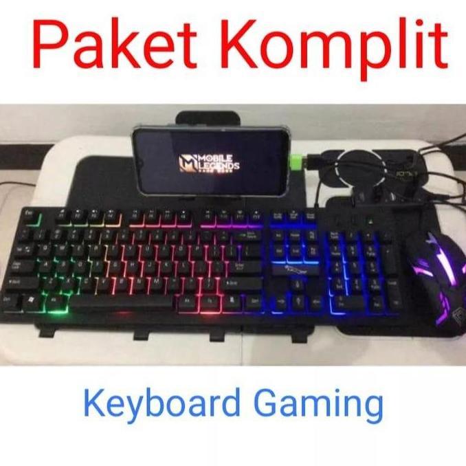 Keyboard Gaming Led Paket Komplit (Keyboard, Mouse, USB Hub, Mousepad, OTG type Micro / type C)
