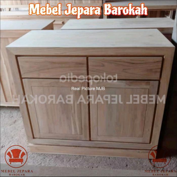 Lemari Kabinet 2 Laci Kayu Jati Mentah Minimalis Bufet Rak Meja TV Panjang 1 Meter