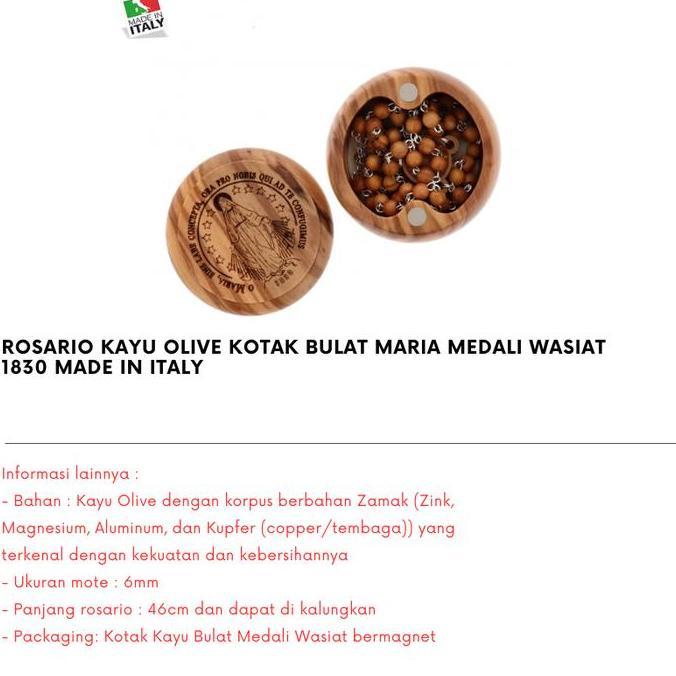 Rosario Kayu Olive Salus Populi Romani Bulat Benediktus Maria Medali Made in Italy Aksesoris Fashion