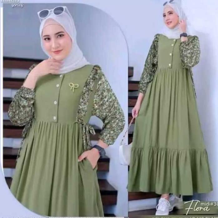 sale FREE ONGKIR GAMIS FLORA CRINKLE JUMBO LD 120 GAMIS LEBARAN TERBARU LENGAN BUNGA