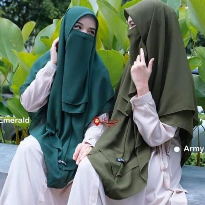 DE64 >> GHJ Gratis Cadar 2 Layer Segiempat Instan Jumbo Khimar Mawar Syari Segi Empat Khimar Hijab J