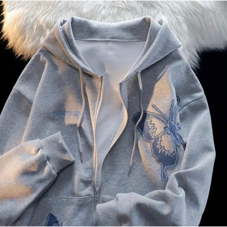 BIG PROMO KUPU-KUPU OVERSIZE HOODIE ZIPPER WANITA KOREAN STYLE OVERSIZED HOODIE SWEATER BAJU WANITA 